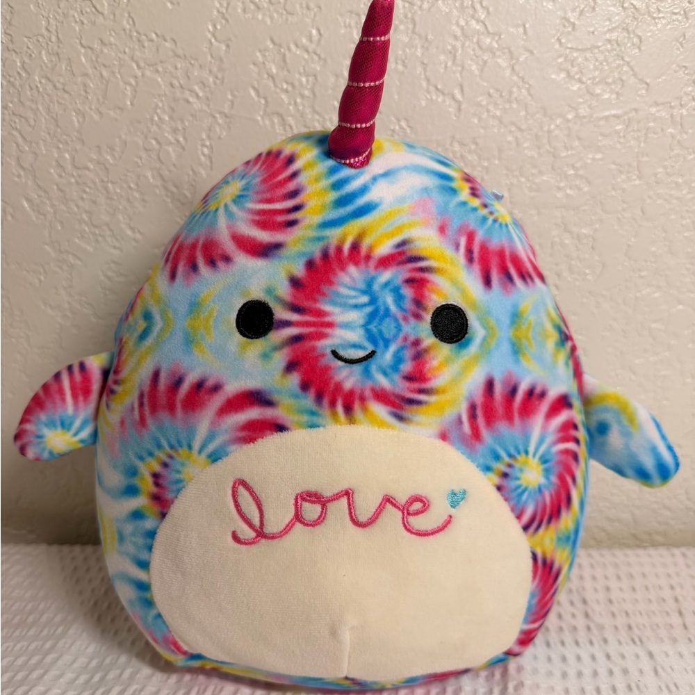 Squishmallows Tie-Dye Plush Valentines Love 12” Narwhal New Stuffed Animal